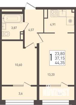 1-к квартира, строящийся дом, 44м2, 2/8 этаж