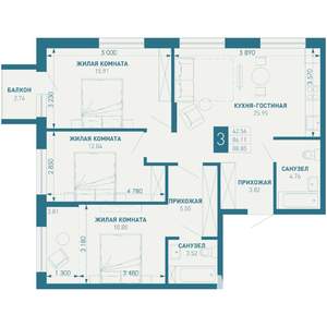 3-к квартира, вторичка, 89м2, 5/9 этаж