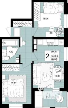 2-к квартира, строящийся дом, 52м2, 5/9 этаж