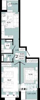 2-к квартира, вторичка, 63м2, 5/18 этаж