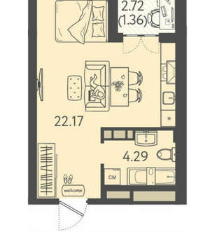Студия квартира, вторичка, 29м2, 5/9 этаж
