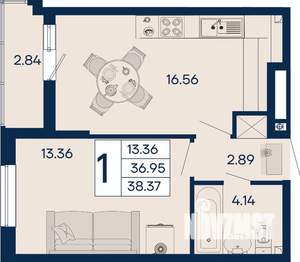 1-к квартира, вторичка, 38м2, 2/18 этаж