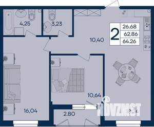 2-к квартира, вторичка, 64м2, 2/18 этаж