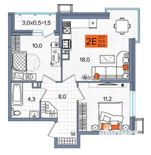 2-к квартира, сданный дом, 53м2, 8/16 этаж