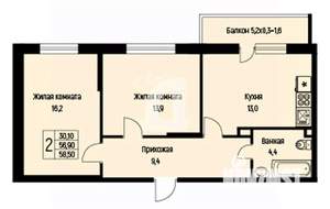 2-к квартира, вторичка, 59м2, 1/3 этаж