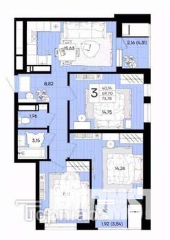 3-к квартира, вторичка, 81м2, 10/18 этаж