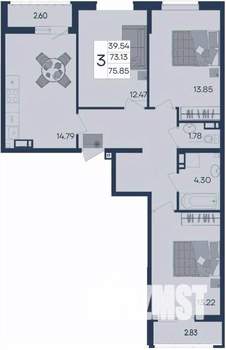 3-к квартира, вторичка, 76м2, 5/18 этаж