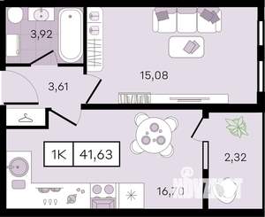 1-к квартира, вторичка, 42м2, 3/8 этаж