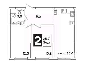 2-к квартира, вторичка, 57м2, 5/16 этаж