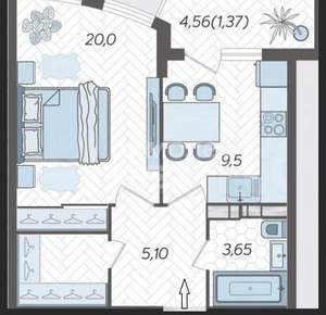 1-к квартира, вторичка, 42м2, 3/22 этаж