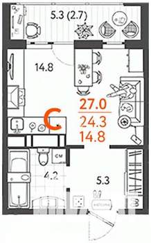 Студия квартира, вторичка, 27м2, 4/24 этаж