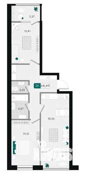 2-к квартира, вторичка, 68м2, 2/18 этаж