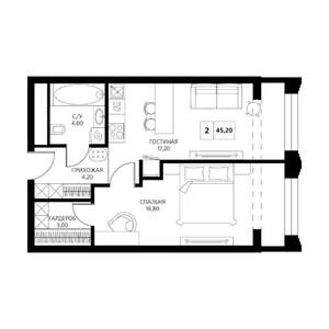 2-к квартира, вторичка, 45м2, 16/19 этаж