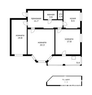3-к квартира, вторичка, 100м2, 1/3 этаж
