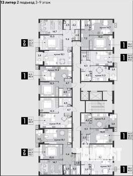 2-к квартира, вторичка, 70м2, 3/9 этаж