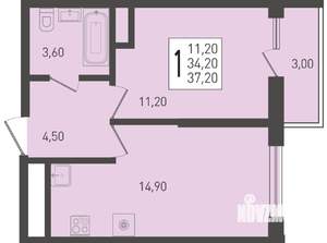1-к квартира, вторичка, 37м2, 13/24 этаж