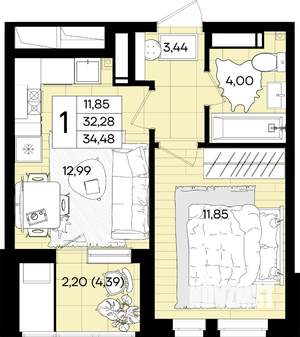 1-к квартира, вторичка, 34м2, 2/18 этаж