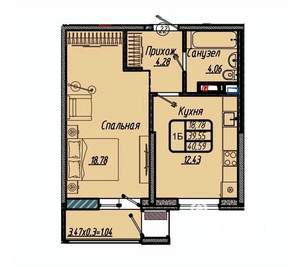 1-к квартира, вторичка, 41м2, 15/18 этаж