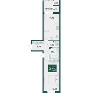 2-к квартира, вторичка, 65м2, 3/18 этаж