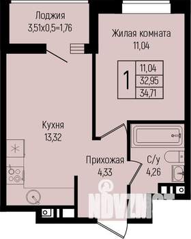 1-к квартира, вторичка, 35м2, 8/15 этаж
