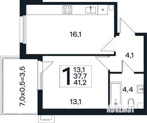 1-к квартира, вторичка, 41м2, 1/4 этаж