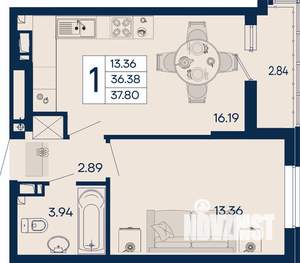1-к квартира, вторичка, 38м2, 3/18 этаж