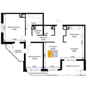 3-к квартира, вторичка, 100м2, 16/16 этаж