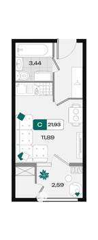 Студия квартира, вторичка, 22м2, 1/18 этаж