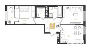 2-к квартира, вторичка, 50м2, 5/9 этаж