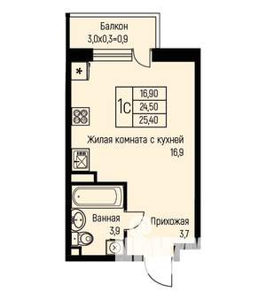 Студия квартира, строящийся дом, 26м2, 1/3 этаж