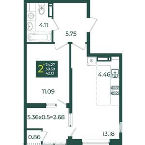 2-к квартира, вторичка, 42м2, 18/18 этаж