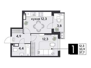 1-к квартира, вторичка, 38м2, 10/18 этаж