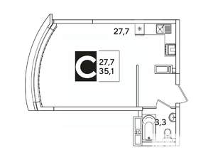 Студия квартира, вторичка, 35м2, 14/16 этаж