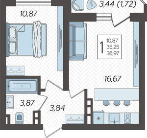 1-к квартира, строящийся дом, 37м2, 17/23 этаж
