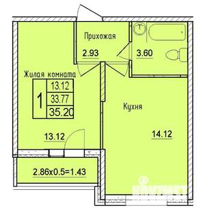 1-к квартира, вторичка, 35м2, 16/16 этаж