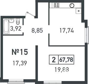 2-к квартира, вторичка, 68м2, 2/3 этаж