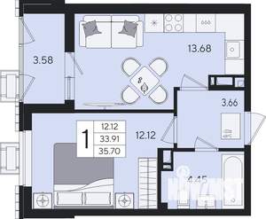 1-к квартира, вторичка, 36м2, 7/8 этаж