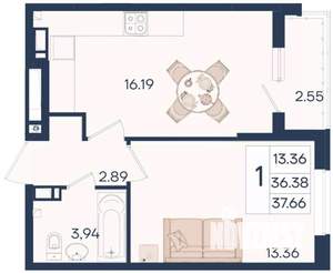 1-к квартира, вторичка, 38м2, 8/18 этаж