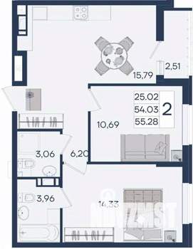 2-к квартира, вторичка, 55м2, 16/18 этаж