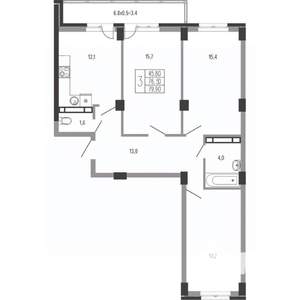 3-к квартира, вторичка, 82м2, 8/15 этаж