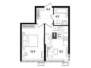 1-к квартира, вторичка, 35м2, 2/16 этаж