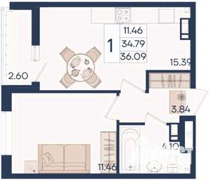 1-к квартира, вторичка, 36м2, 8/18 этаж
