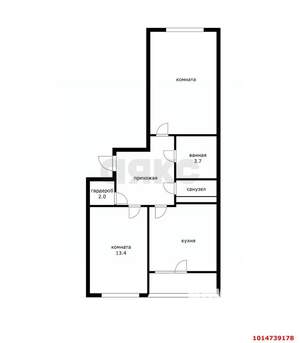 2-к квартира, вторичка, 62м2, 4/12 этаж