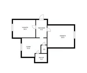 2-к квартира, вторичка, 56м2, 3/3 этаж