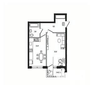 1-к квартира, вторичка, 41м2, 9/9 этаж
