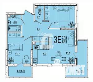 2-к квартира, вторичка, 63м2, 11/22 этаж