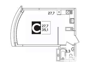 Студия квартира, вторичка, 35м2, 10/16 этаж
