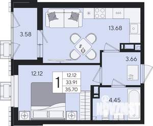 1-к квартира, вторичка, 36м2, 6/8 этаж