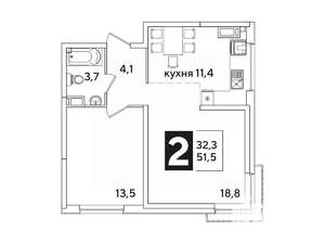 2-к квартира, вторичка, 52м2, 12/16 этаж