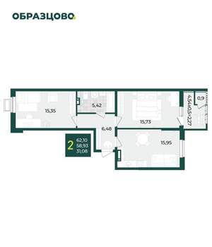 2-к квартира, строящийся дом, 62м2, 12/21 этаж